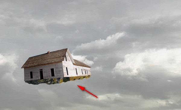 Сюрреалистичная картина с летающим домом