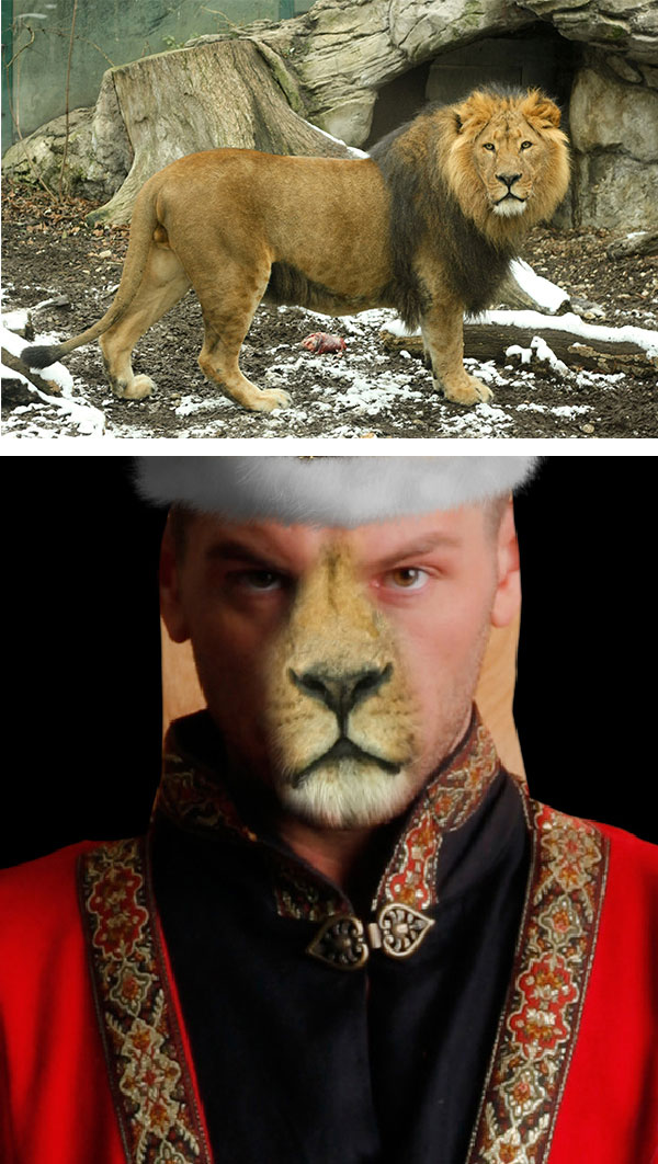 Картина воинственного короля в образе льва