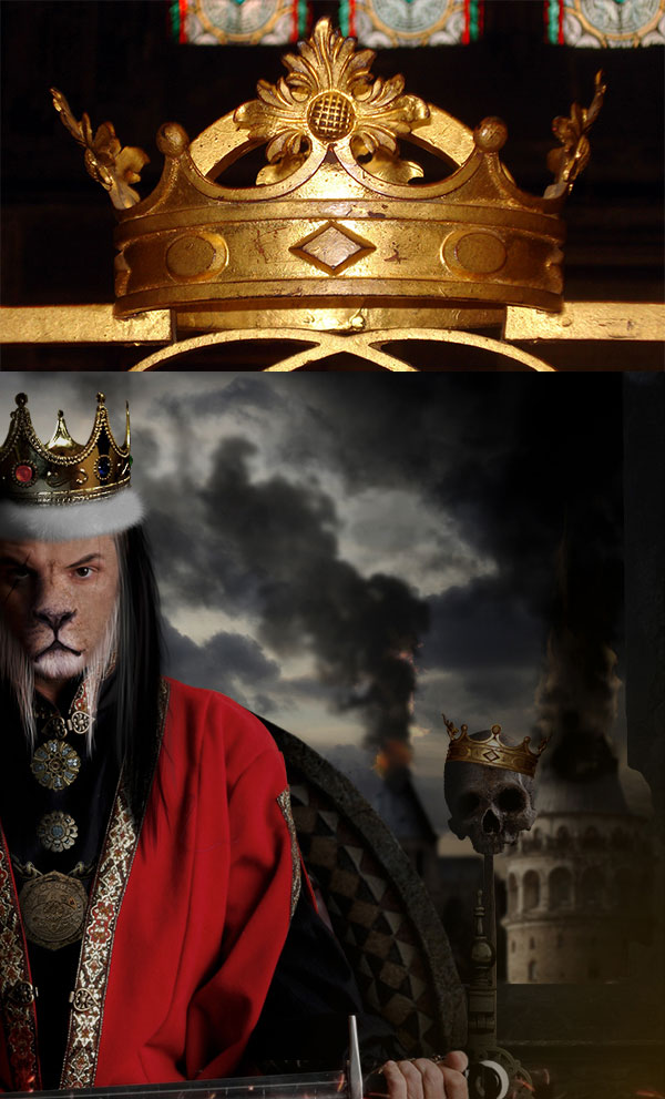 Картина воинственного короля в образе льва